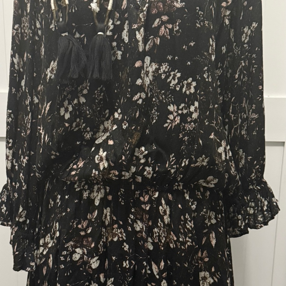 Zara Black Floral Long Sleeve Dress